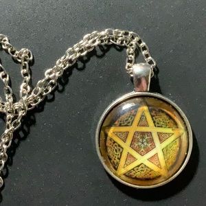 Silver Cabochon Necklace - Pentacle Wiccan